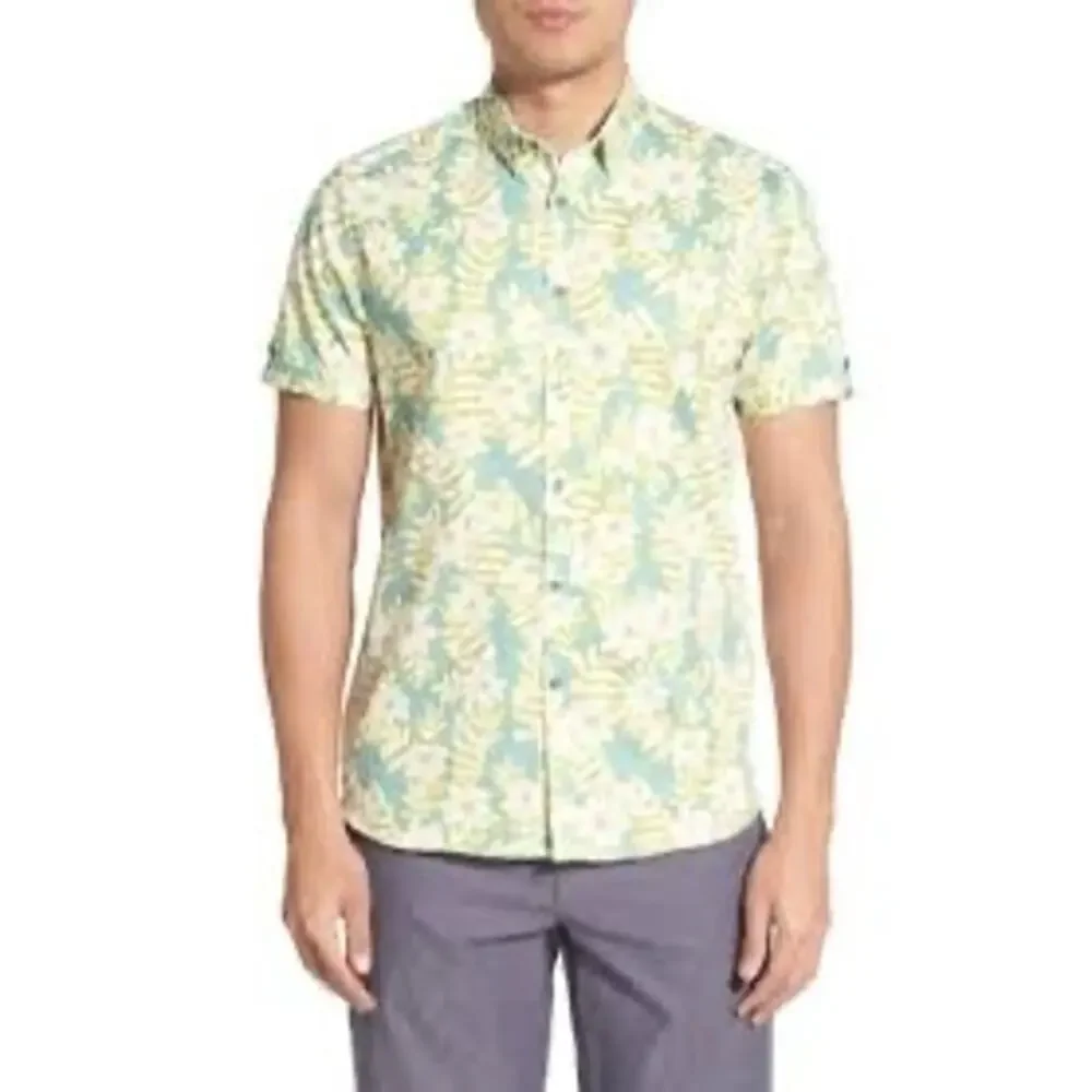 Ted Baker Floral Tropical Button Up Shirt Mint Blue White Yellow Size 3 M